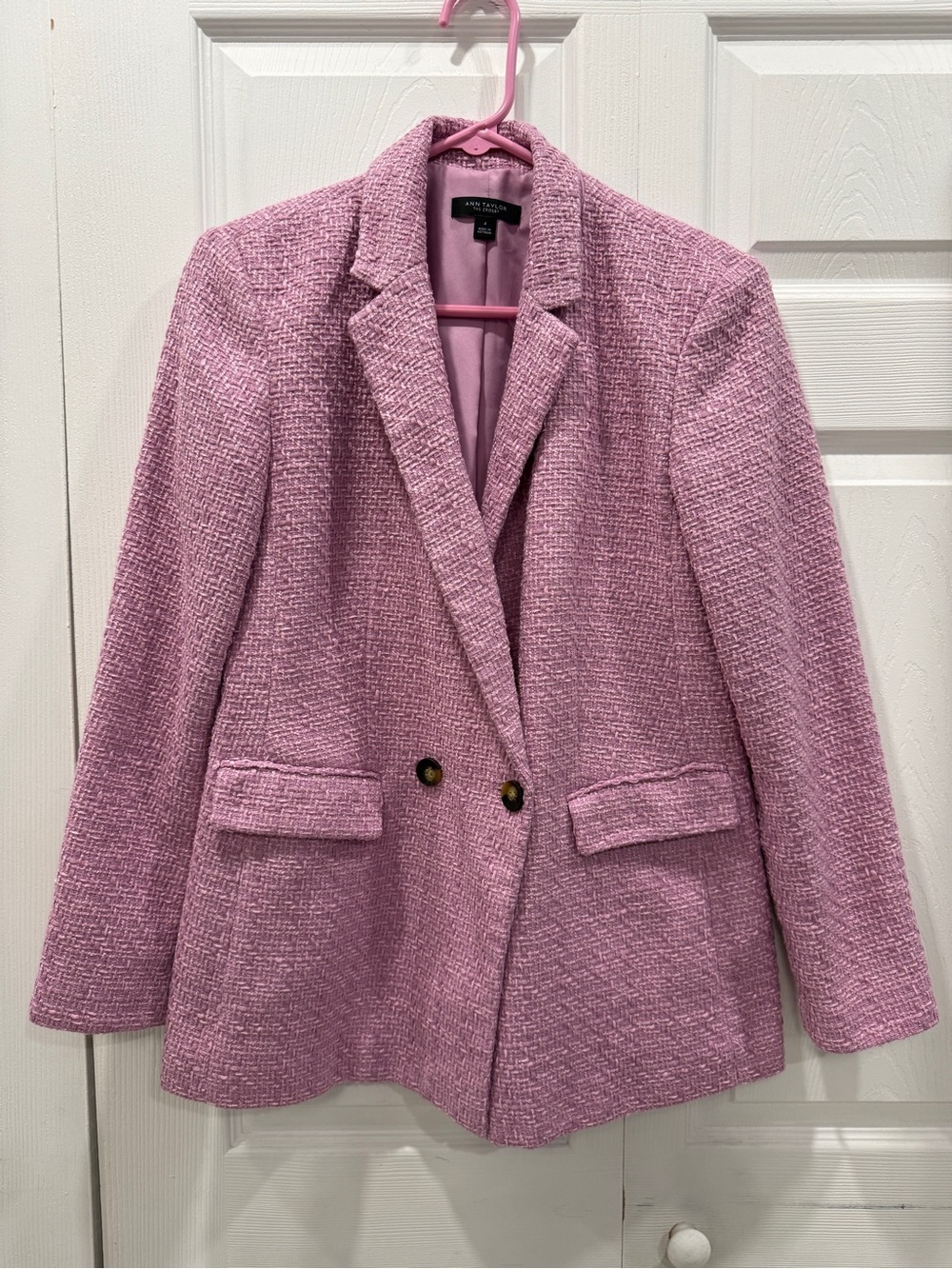 Ann Taylor Pink Tweed Blazer - Double-Breasted Women's Jacket